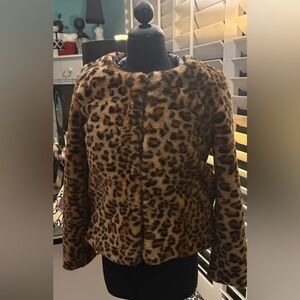Chic Leopard Print Teddy Jacket
